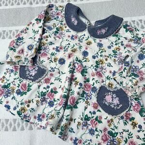 Piccolo Cottagecore Floral Ruffle Baby Toddler Dress Size 12M Embroidered Pocket